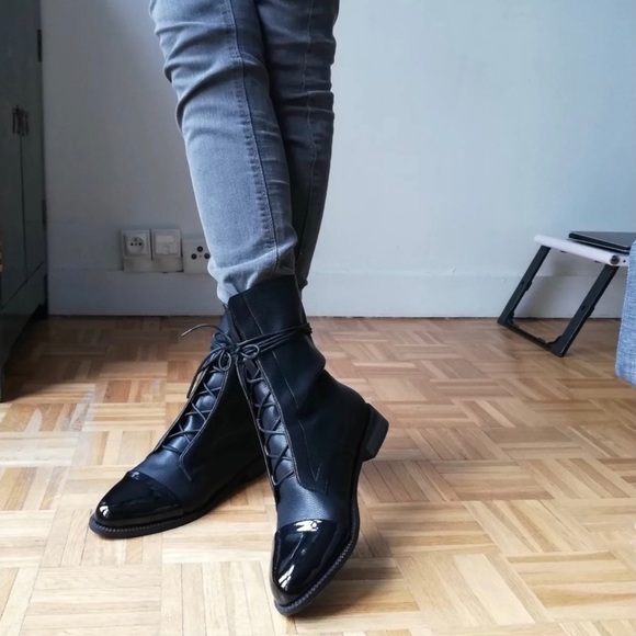 RESTOCKED! Milano Black Leather Lace Up Brogue Boots - Picture 10 of 12